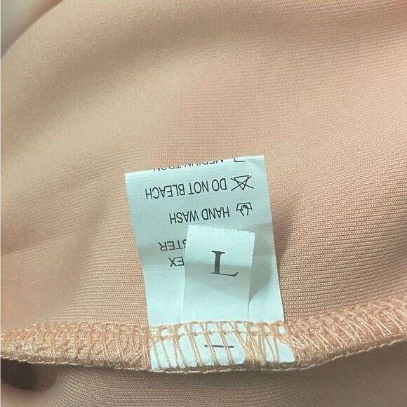 Asymmetrical sleeved pinkish nude bodycon midi dress NWOT - Picture 8 of 9